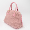 Pink Wool Winter Lambs Sherpa PU Multifunctional Shoulder Handbag Lady Tote Bag Set